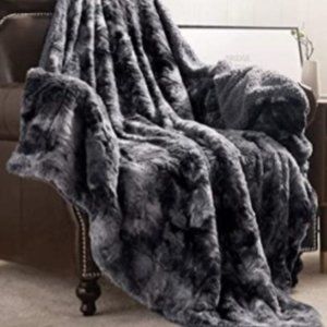 Grey Marble Faux Fur Sherpa Throw Blanket